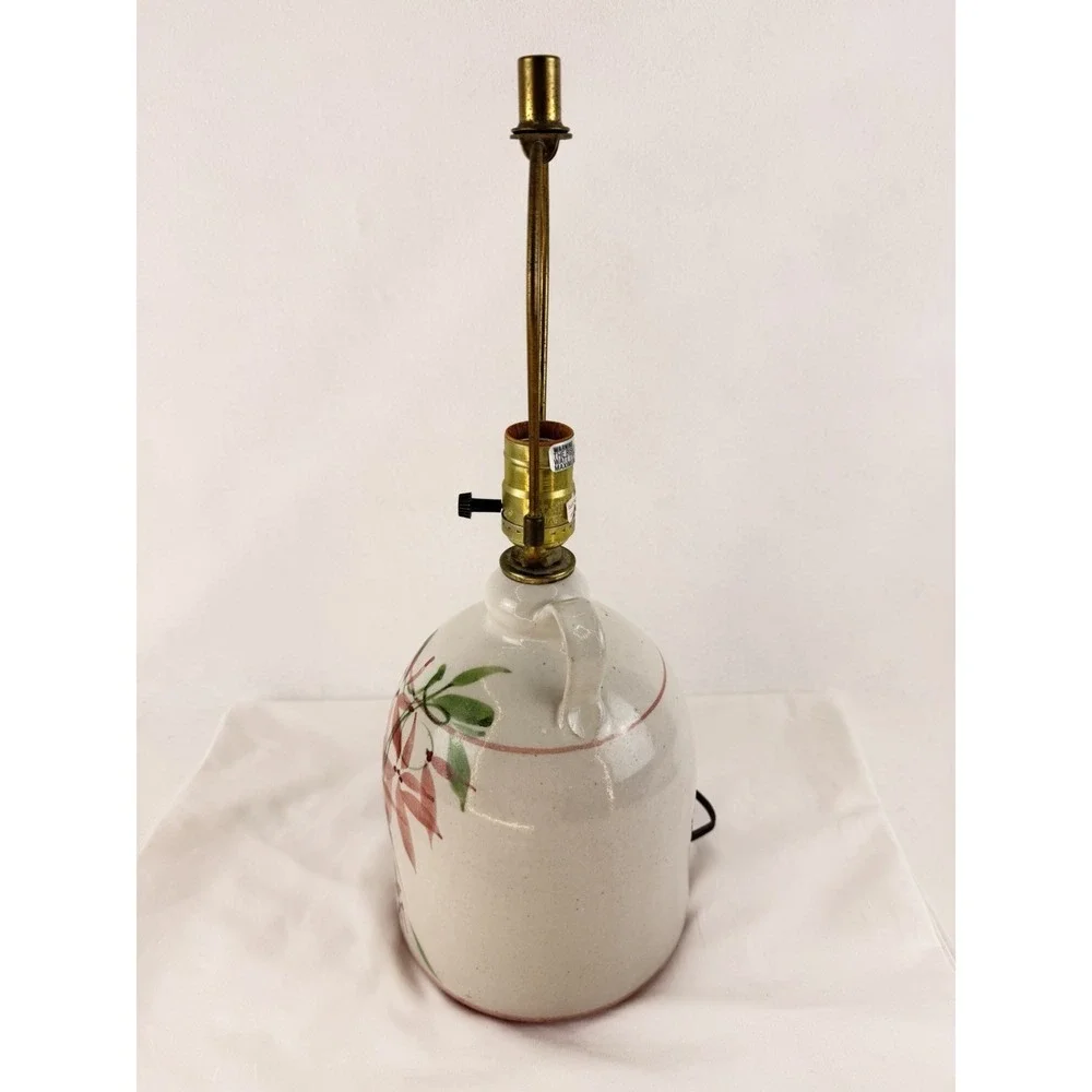 Vintage Hand Painted Floral Ceramic Jug Table Lamp Brass Harp Working